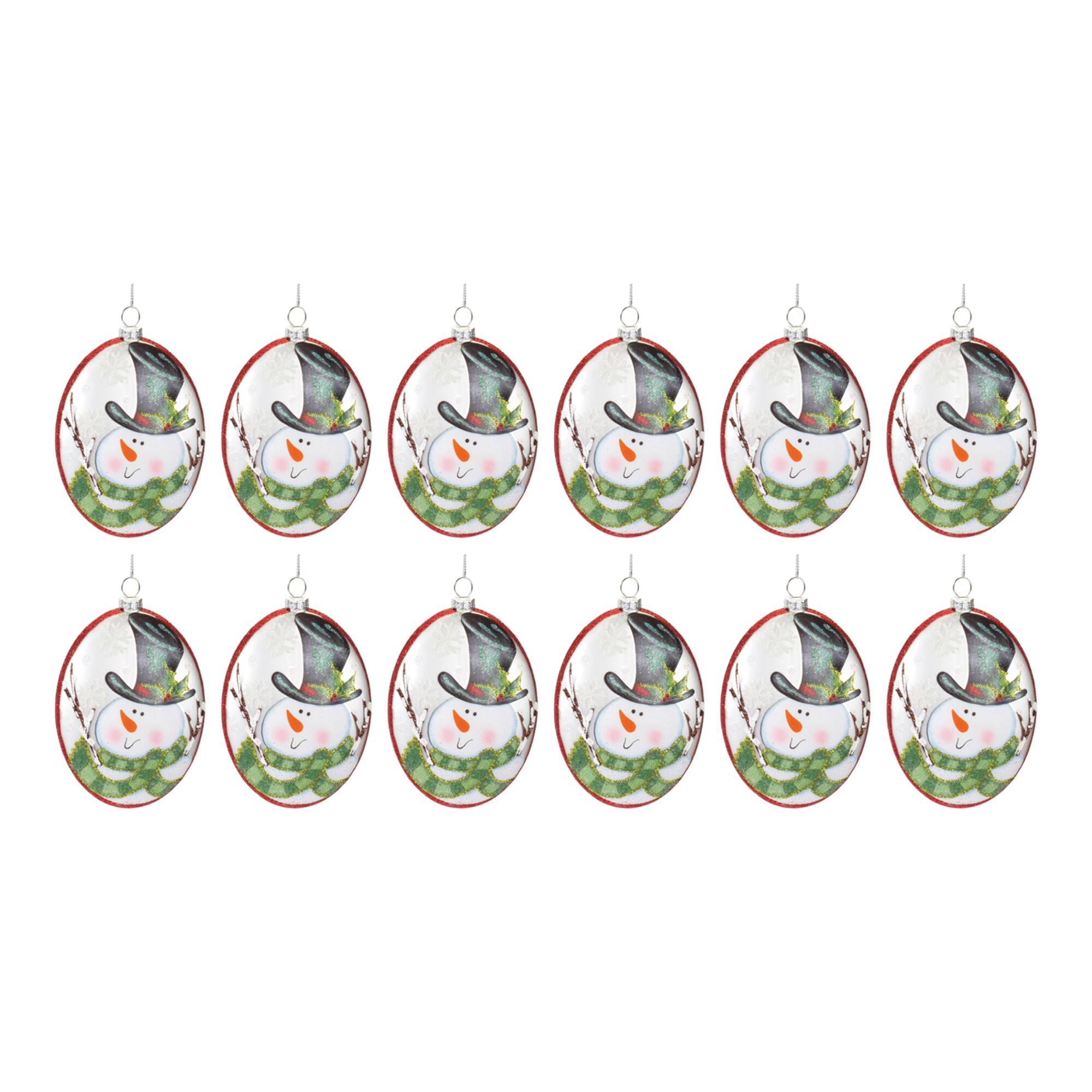 12ct. 5" Glass Snowman Disc Ornament Set